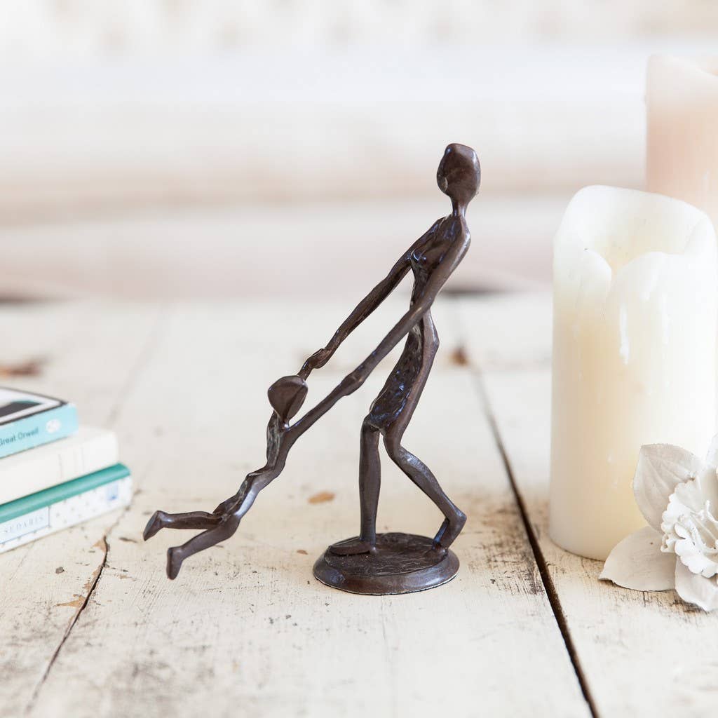 Mother Playing & Swinging Child Cast Bronze Figurine