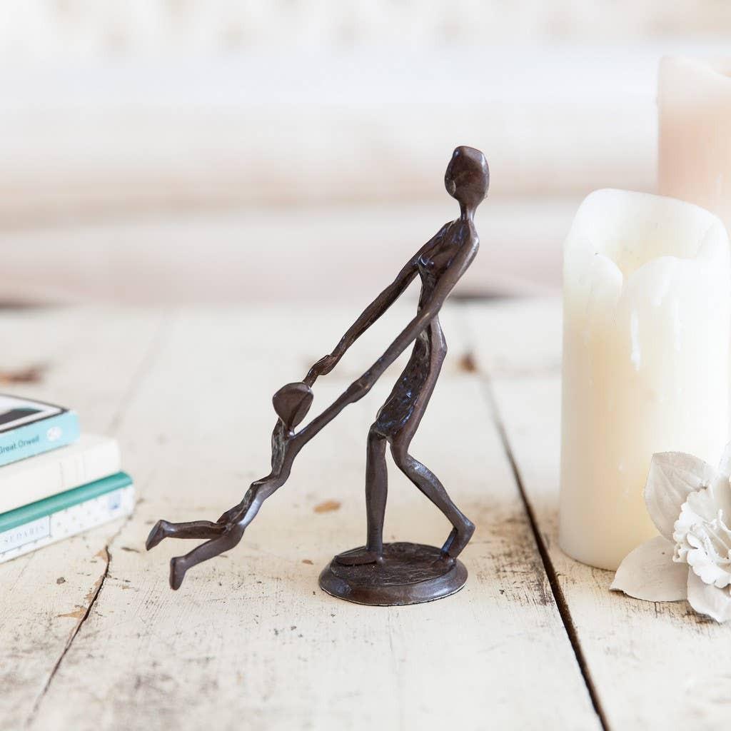 Mother Playing & Swinging Child Cast Bronze Figurine