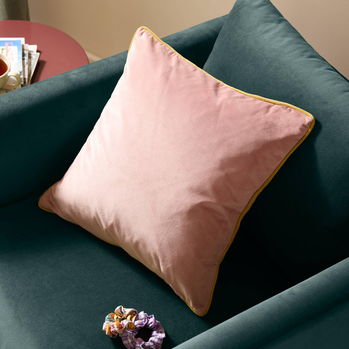Riva Home - Meridian Velvet Cushion Blush/Gold: Blush/Gold / Polyester Filled / 55 x 55cm.