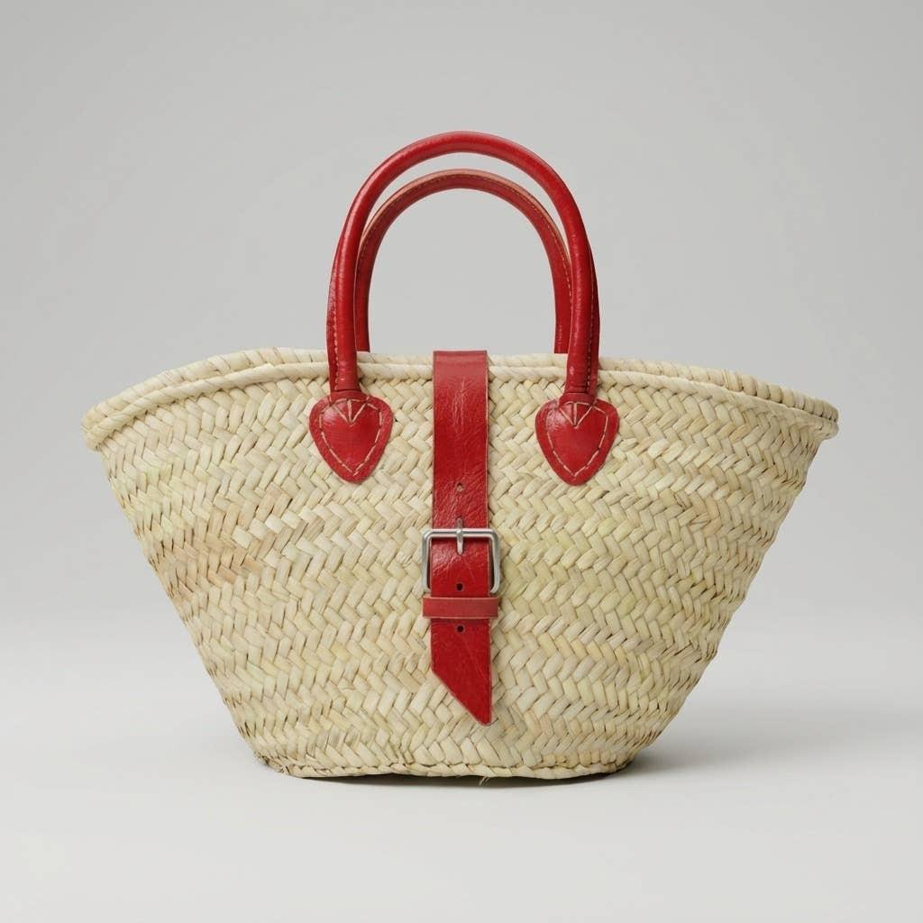 Melecraft - Mini French Market Basket Leather Buckle Straw Bag : Yellow.