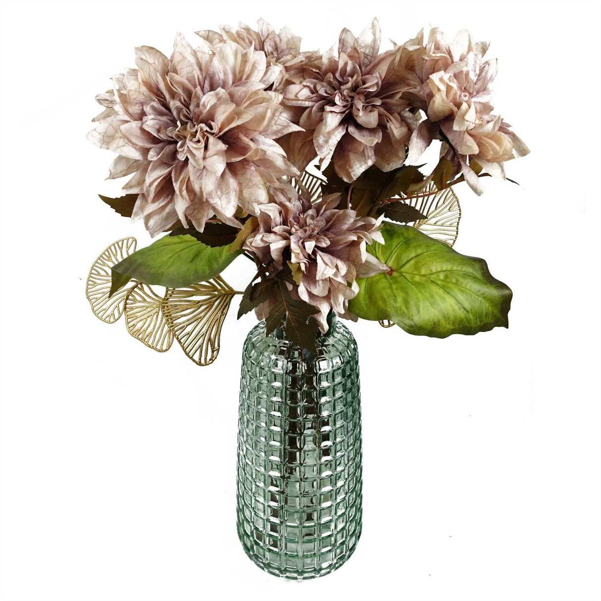 Gold Dipped Artificial Leaf Stem – 65cm Decorative Faux Foliage