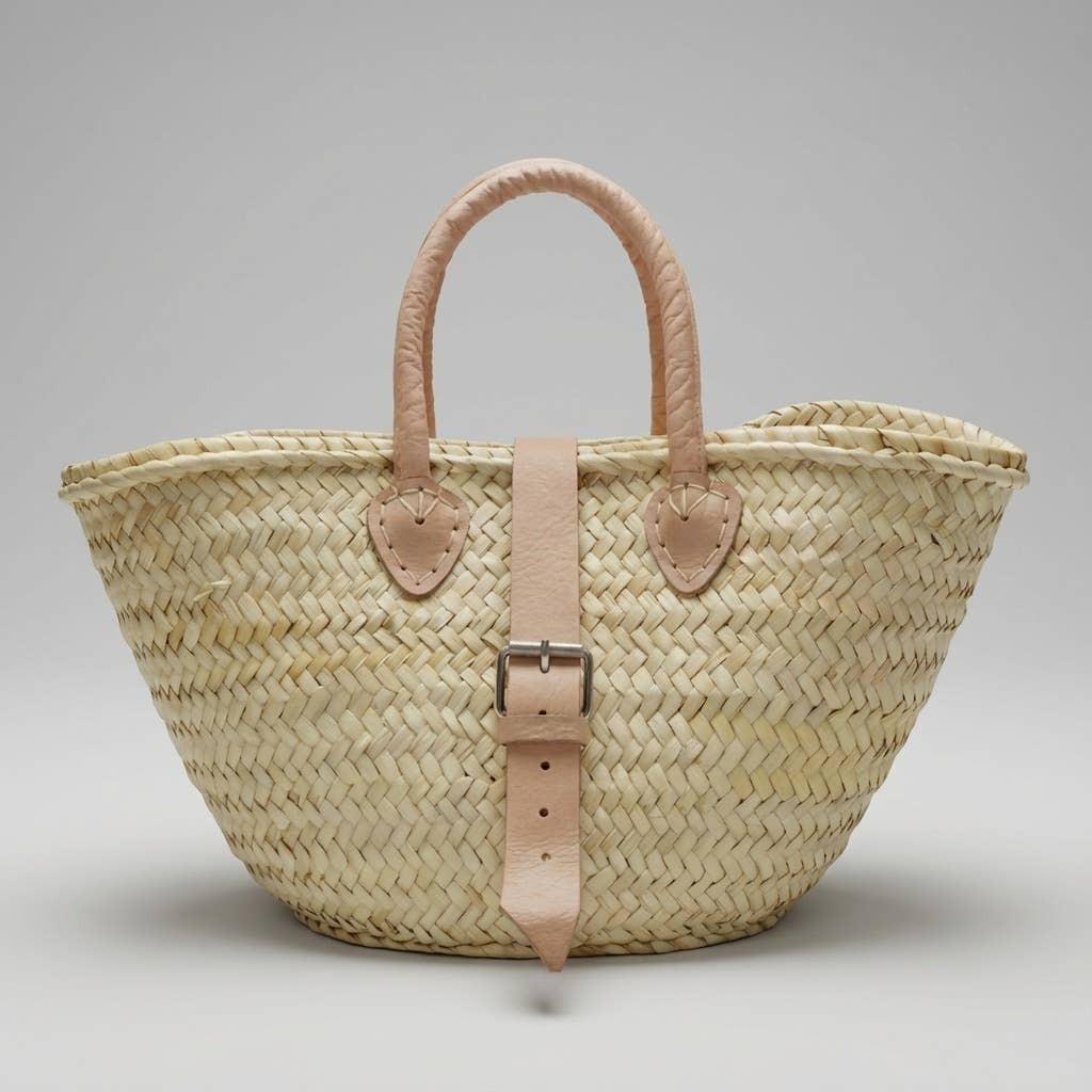 Melecraft - Mini French Market Basket Leather Buckle Straw Bag : Yellow.