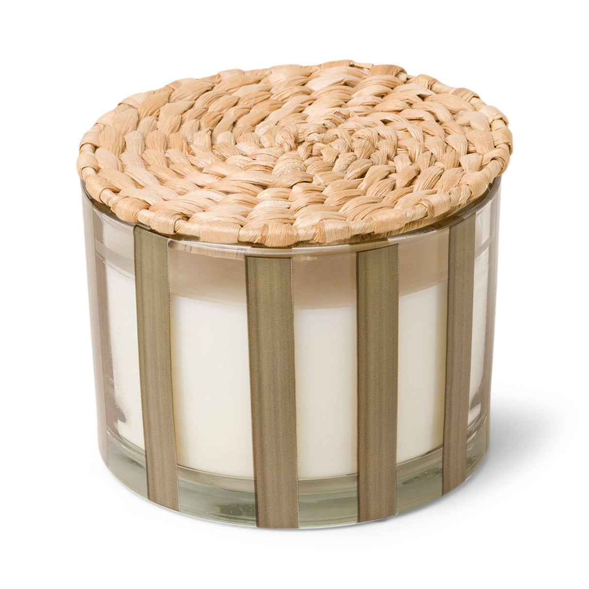 Al Fresco Striped Glass Candle - Cotton & Teak