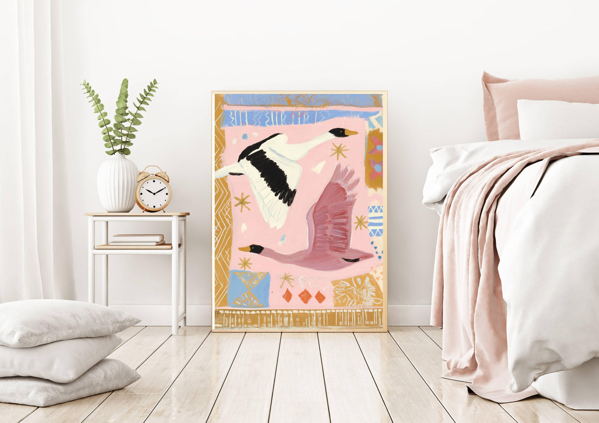 Swan Pastel Painting Art Print A3