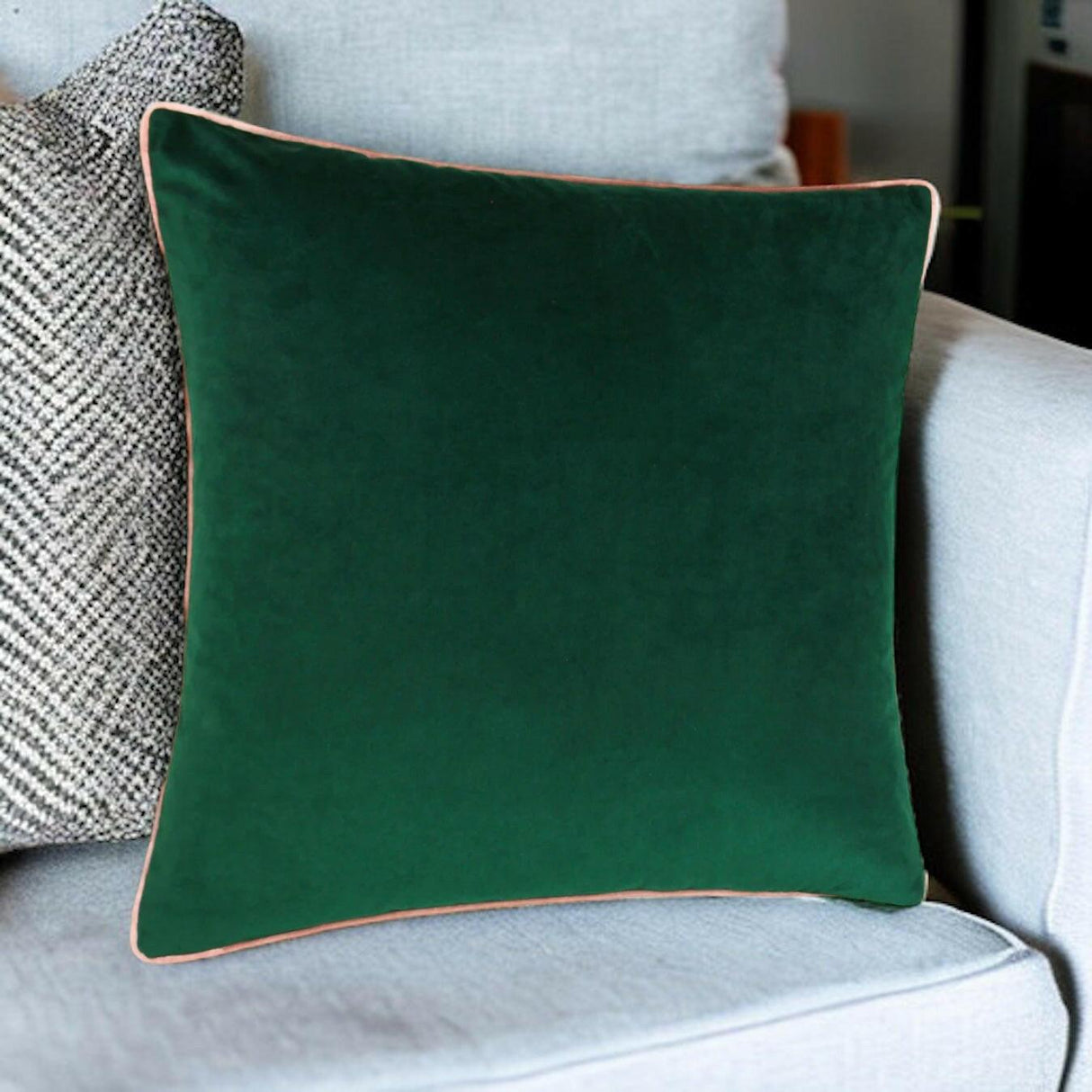 Meridian Emerald and Blush Velvet Cushion