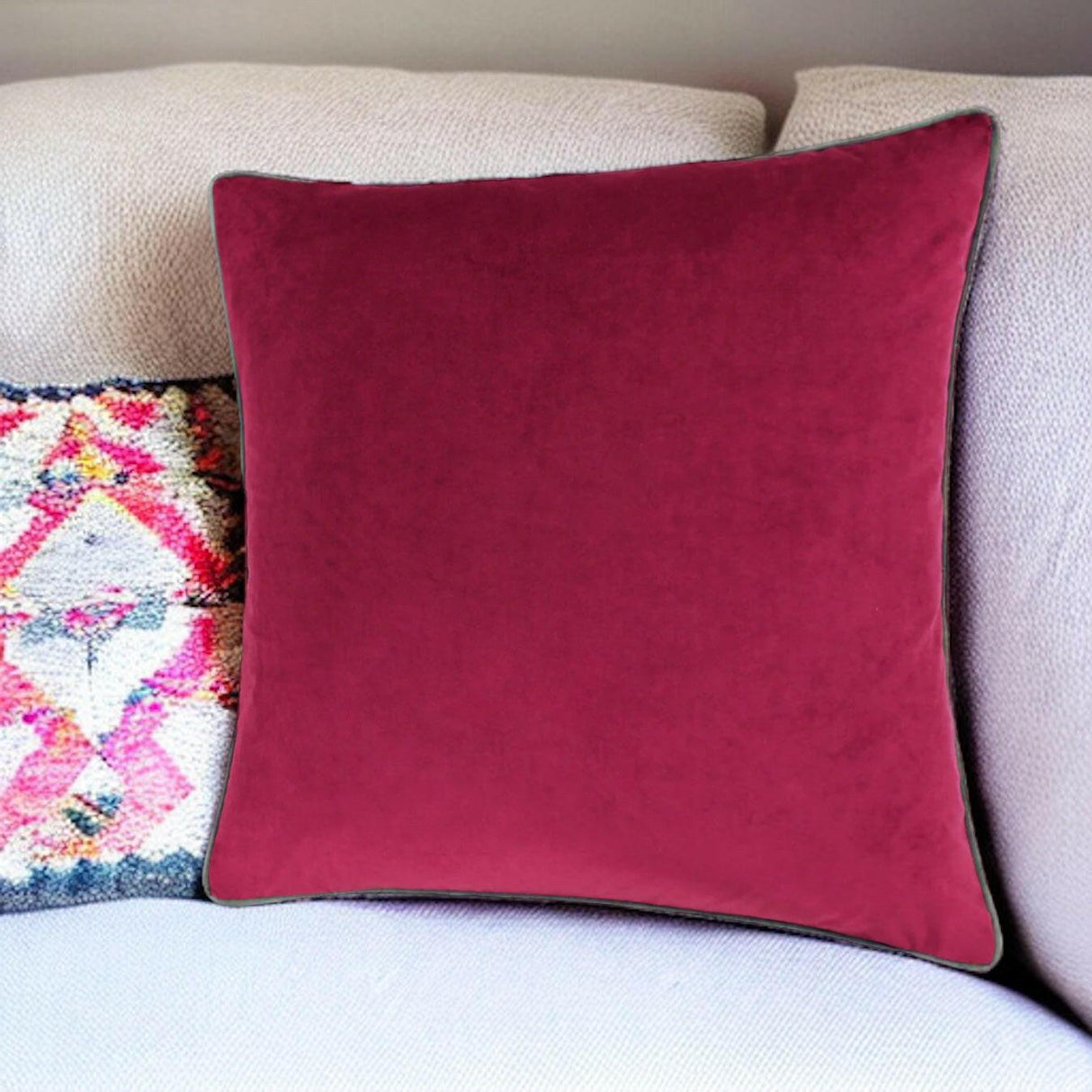 Meridian Cranberry and Mocha Velvet Cushion