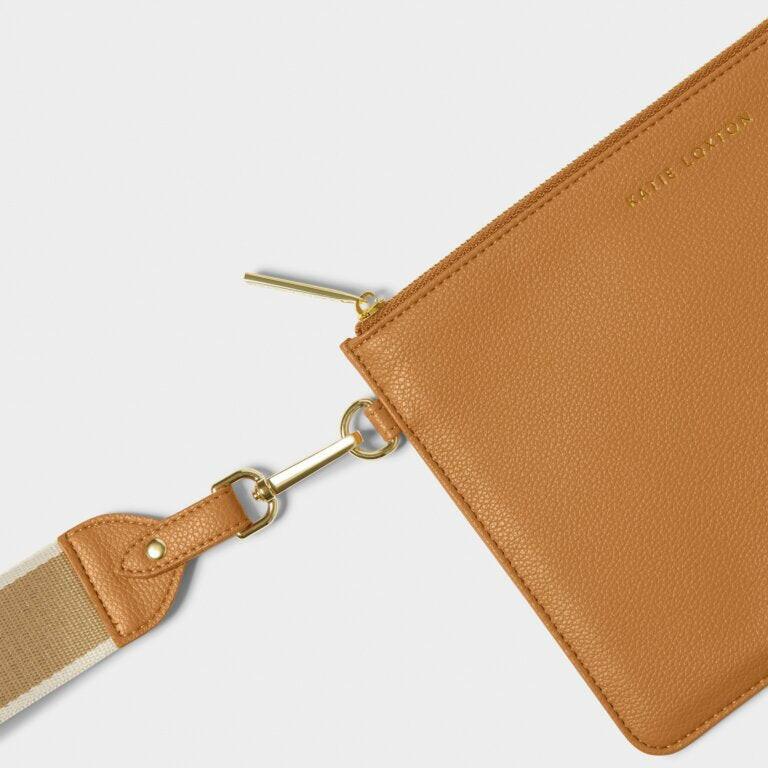 Zana Canvas Wristlet Pouch in Tan.
