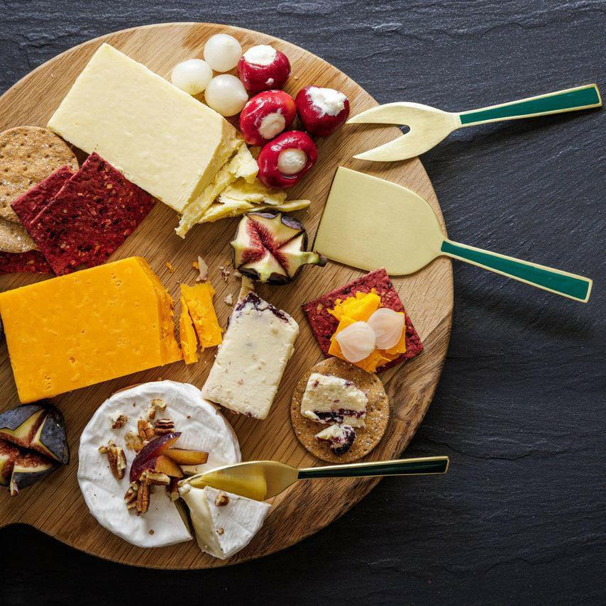 Artesà Cheese Knives, Set of 3, Green and Gold.