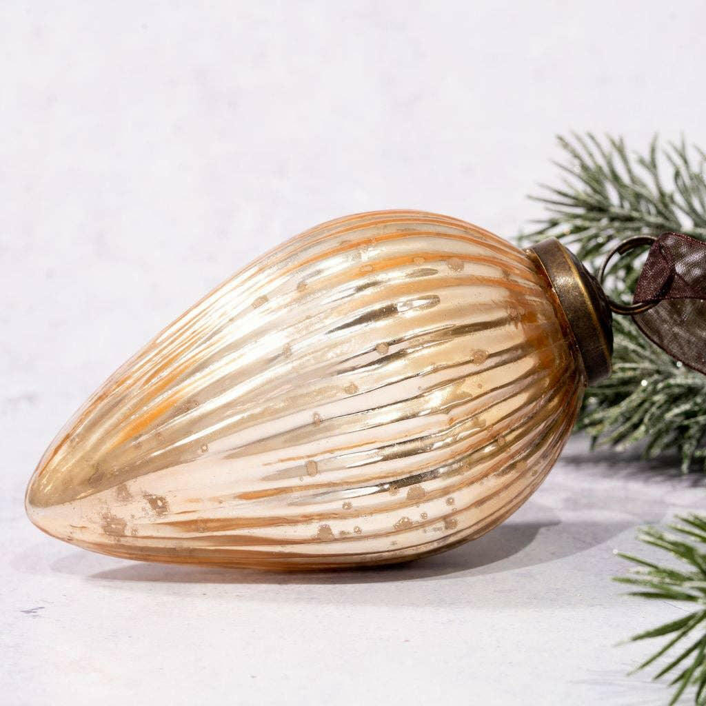 4" Extra Large Champagne Ribbed Glass Pinecone Bauble.