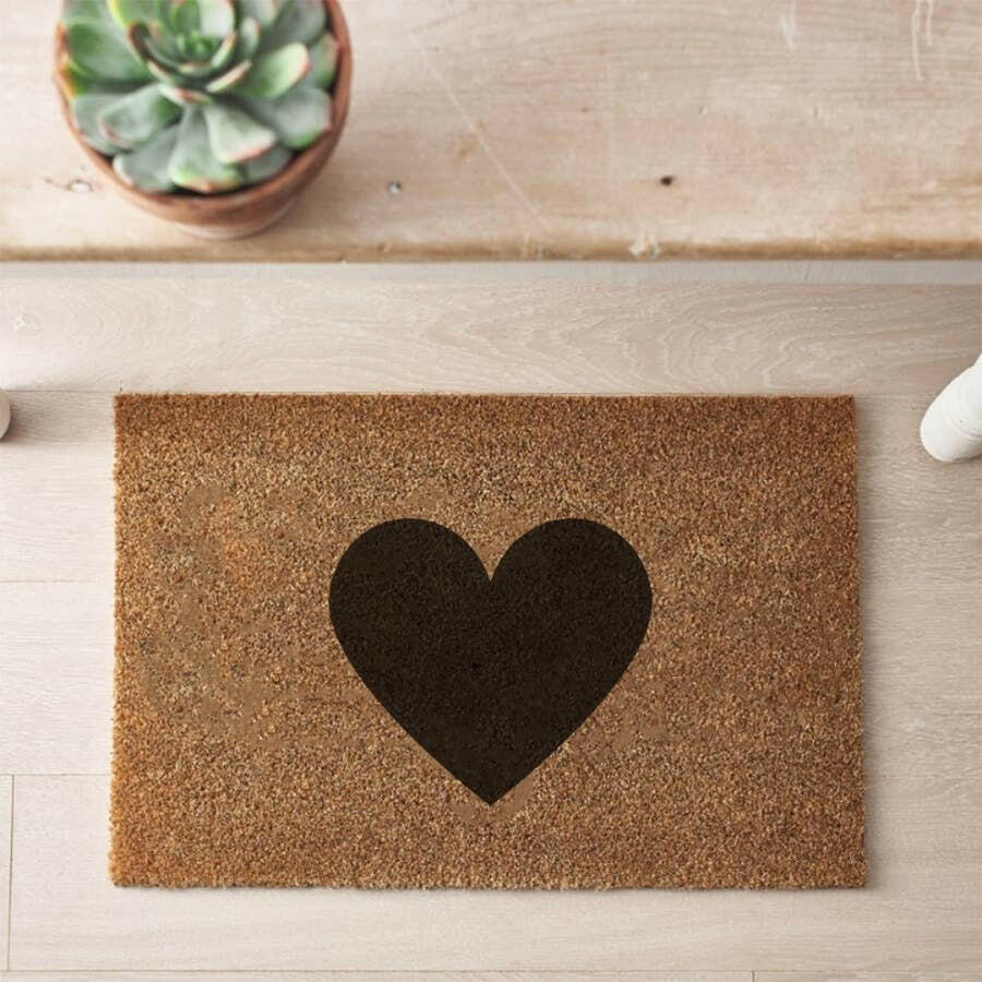 60cm Black Heart Coir Door Mat.