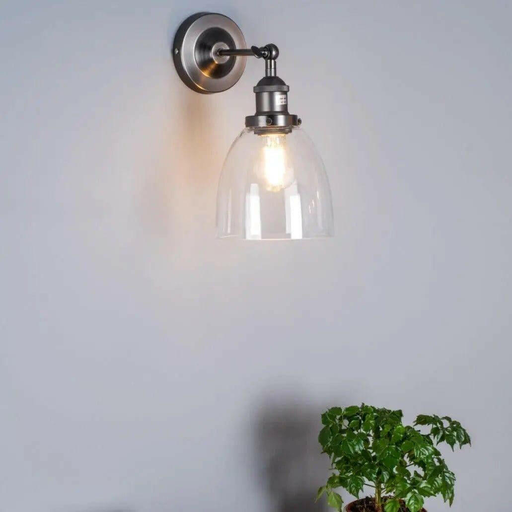 Arvin Industrial Wall Light Antique Chrome with Clear Glass Shade.