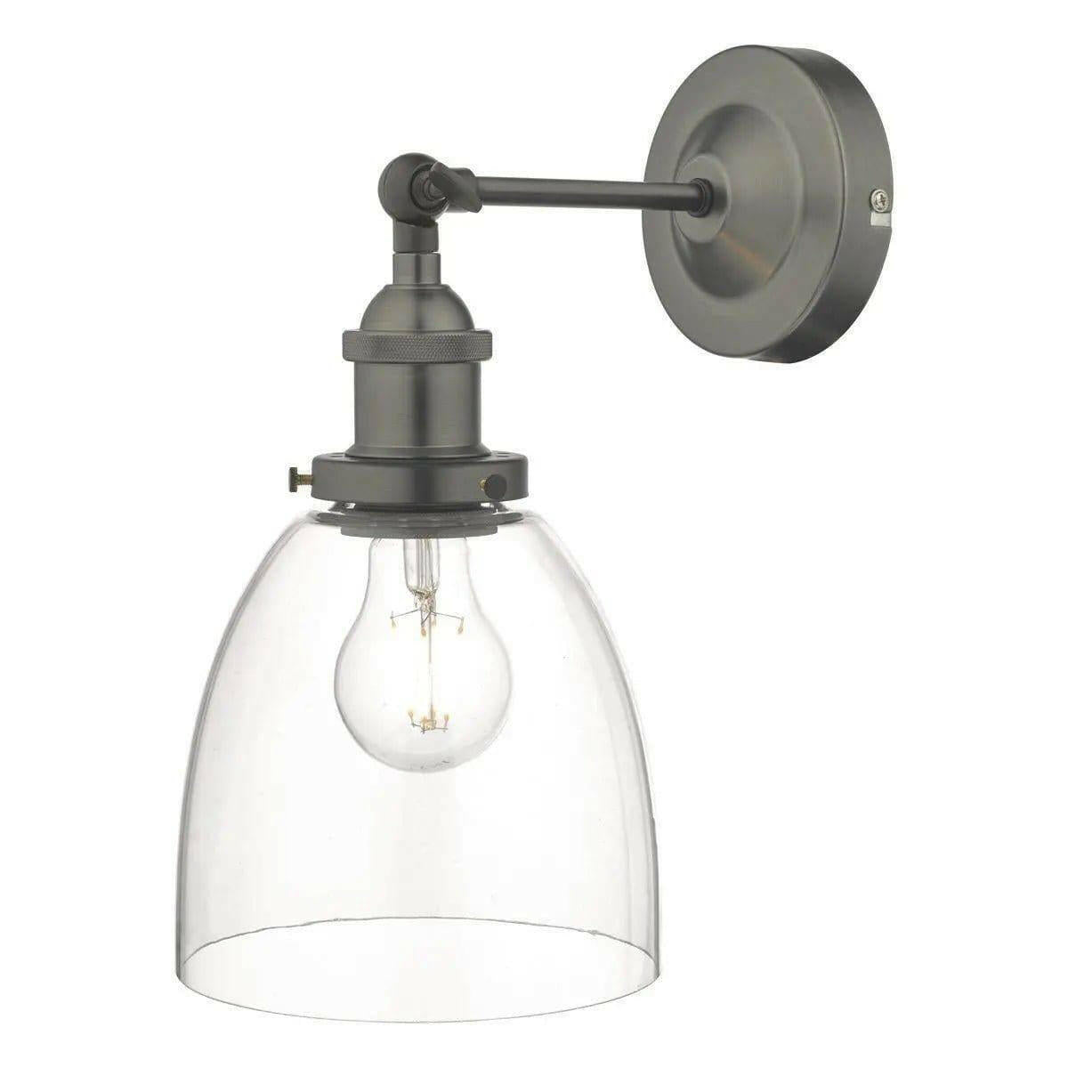 Arvin Industrial Wall Light Antique Chrome with Clear Glass Shade.