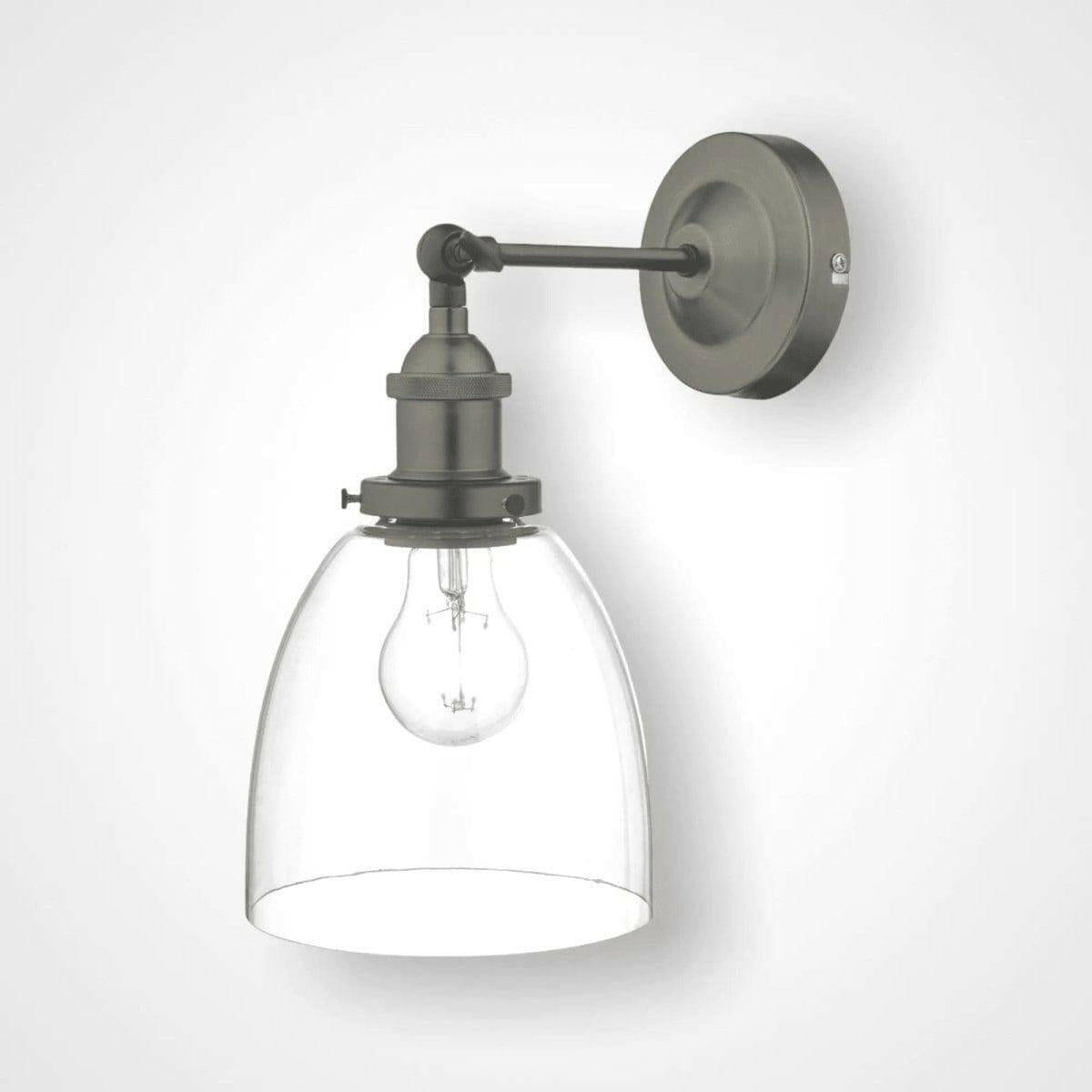 Arvin Industrial Wall Light Antique Chrome with Clear Glass Shade.