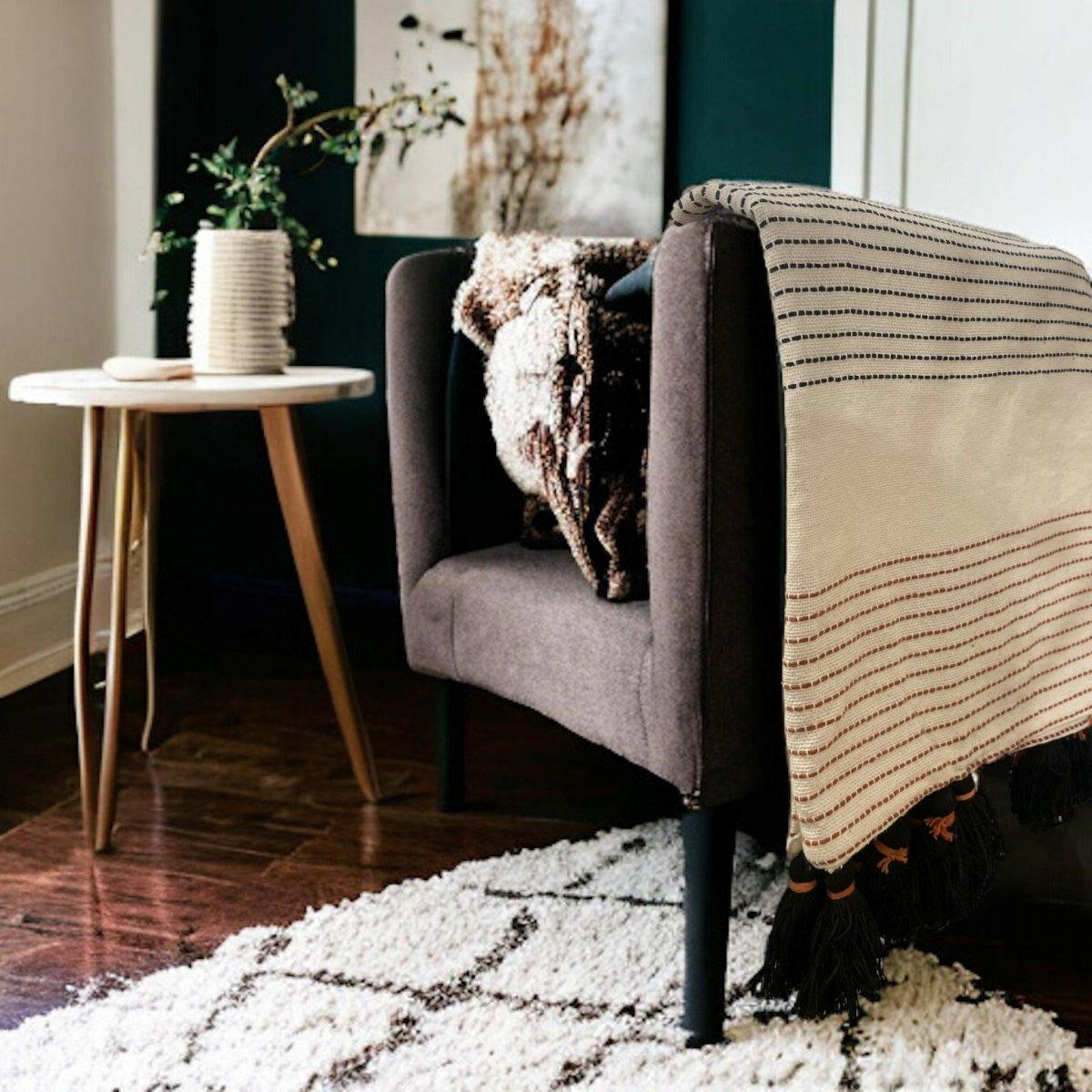 Black and White Tasseled Throw.