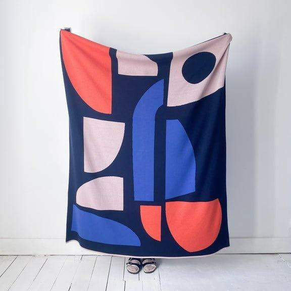 Bruten Navy Cotton Knit Throw Blanket.