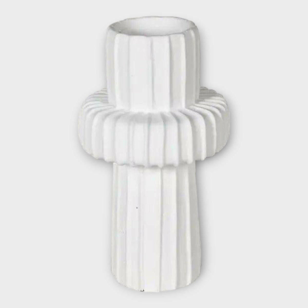 Contemporary White Ribbed Ceramic Vase.