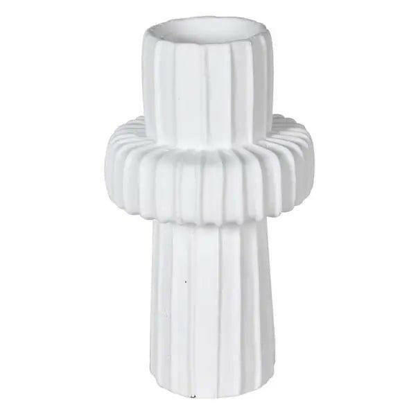 Contemporary White Ribbed Ceramic Vase.