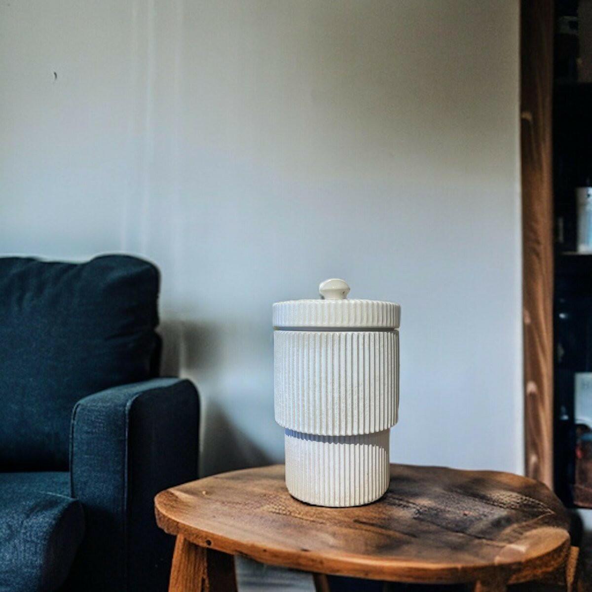 Cream Ribbed Lidded Jar - Persora