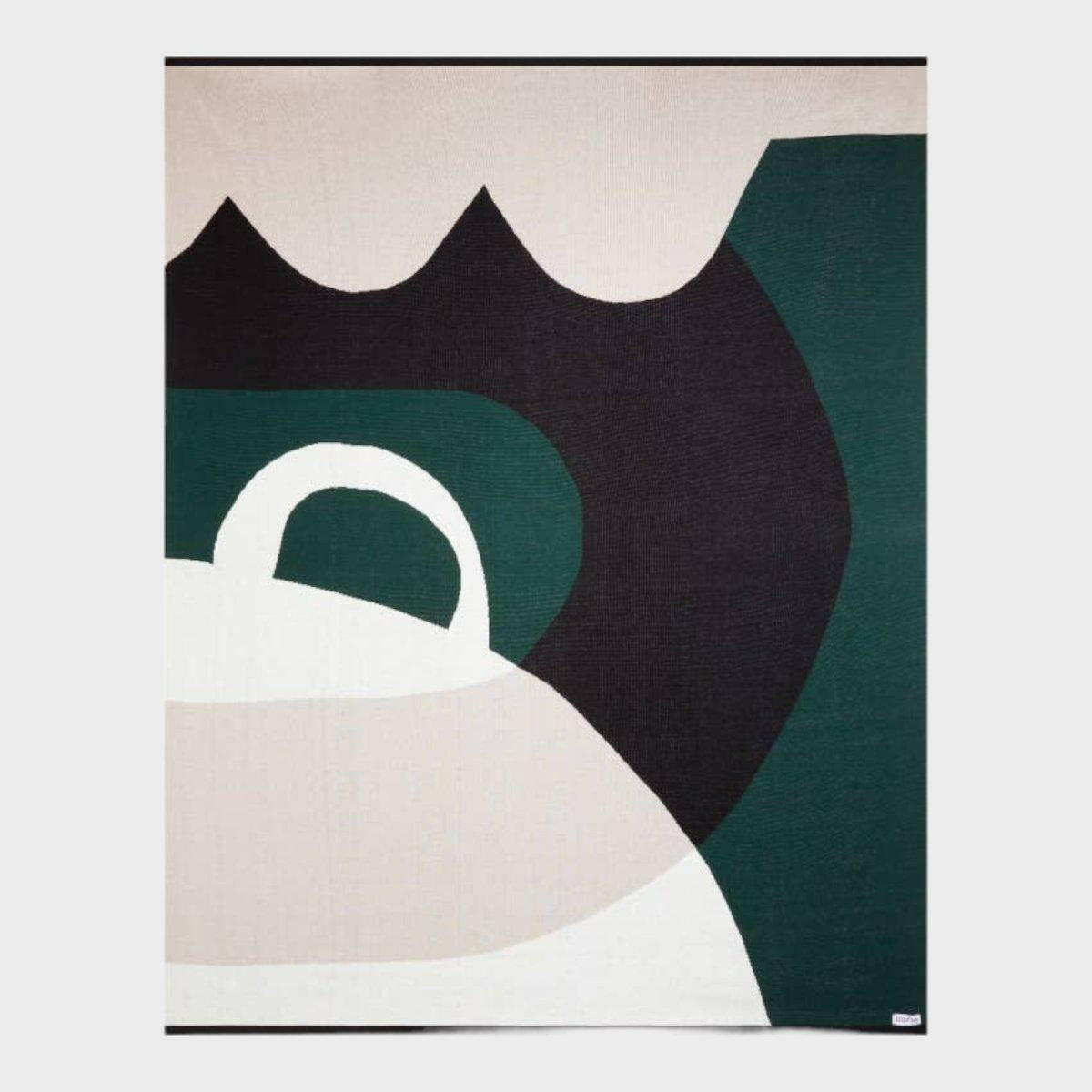 Dark Green Abstract Cotton Knit Throw Blanket.