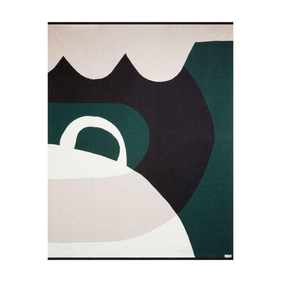 Dark Green Abstract Cotton Knit Throw Blanket.