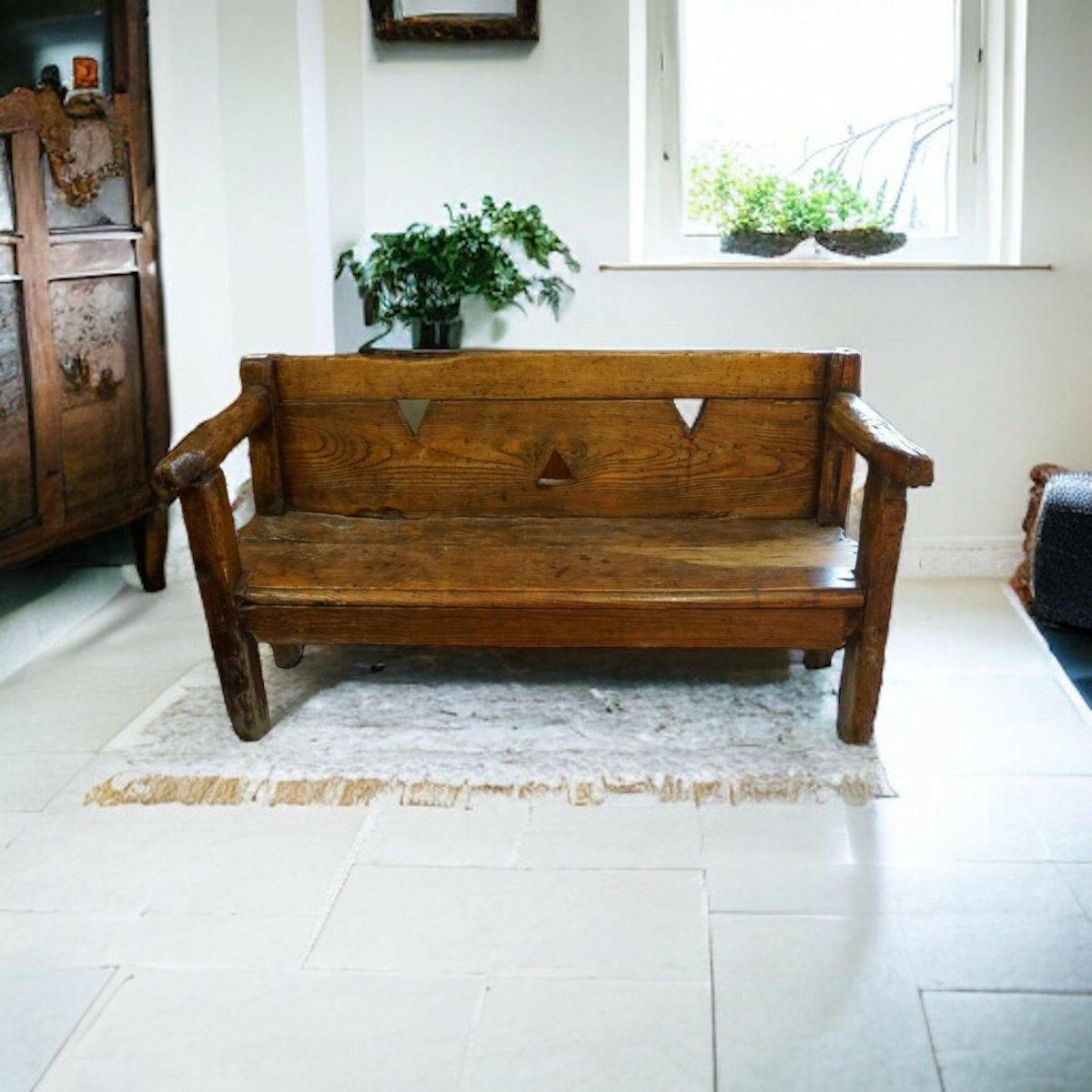 Early Elm Rustic Child's Bench.