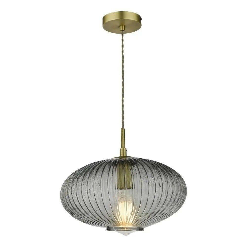 Edmond 1 Light Pendant Smoked Glass Antique Brass Detail.