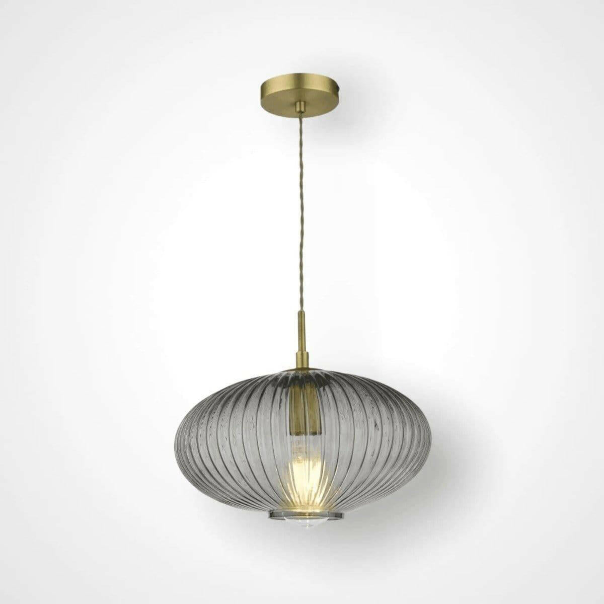 Edmond 1 Light Pendant Smoked Glass Antique Brass Detail.