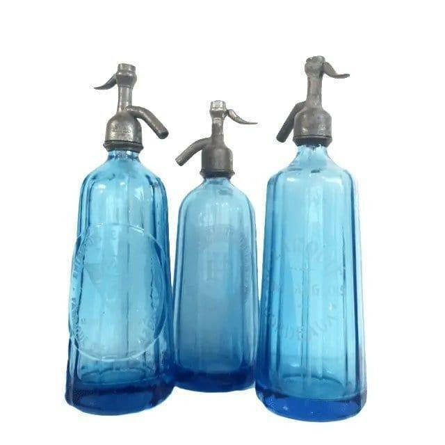 Entrepots de Brevannes Vintage Blue Glass Soda Bottle.