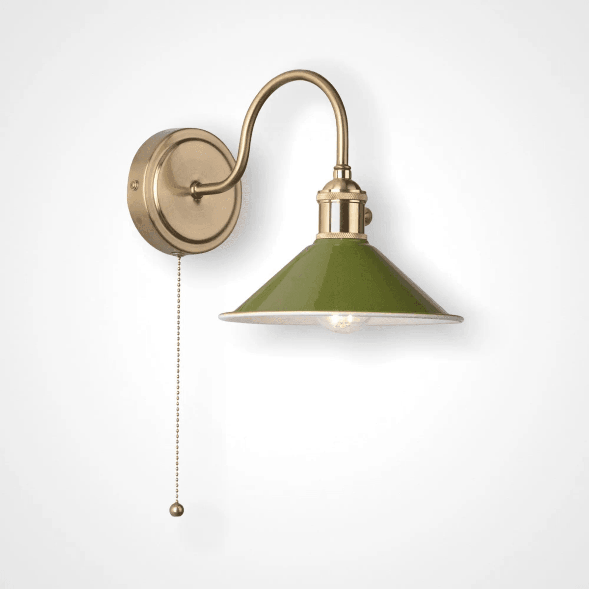 Hadano 1lt Wall Light Natural Brass With Olive Green Shade.