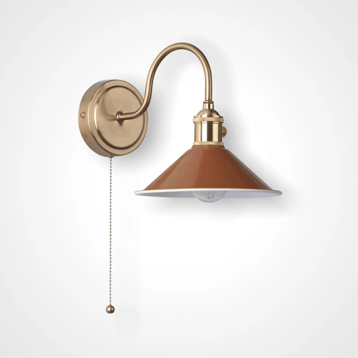 Hadano 1lt Wall Light Natural Brass With Umber Shade.