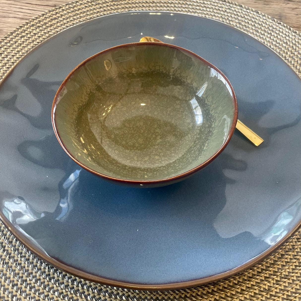 Dark Blue Glazed Stoneware Dinner Plate.