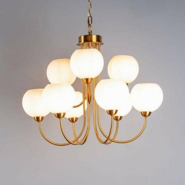 Indra Solid Brass and Opal Glass 9 Light Pendant.