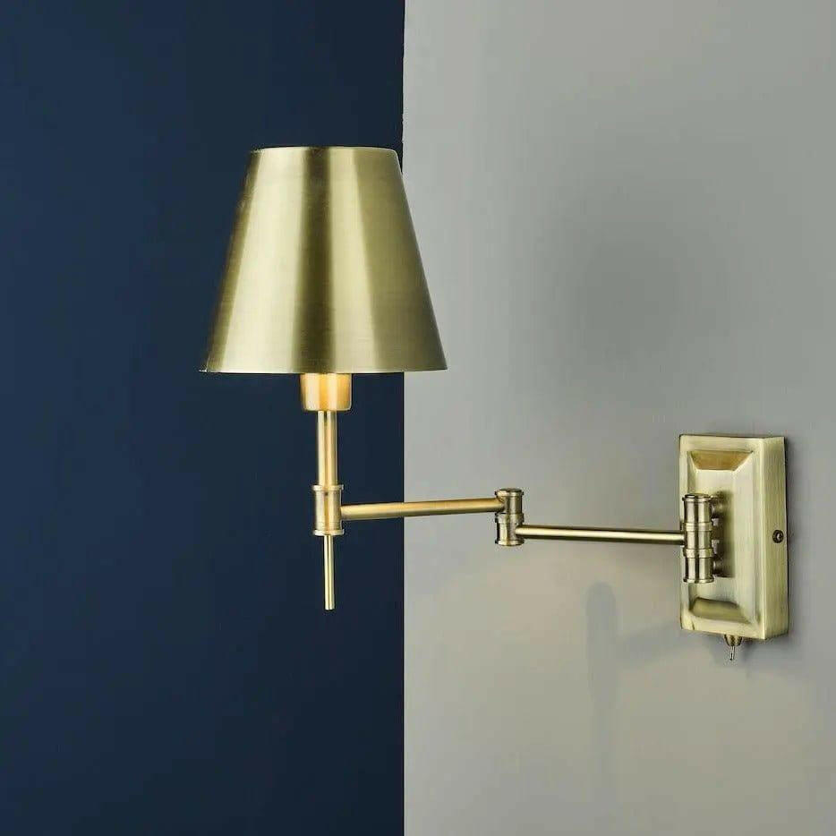 Kensington 1 Light Swing Arm Wall Light Antique Brass.