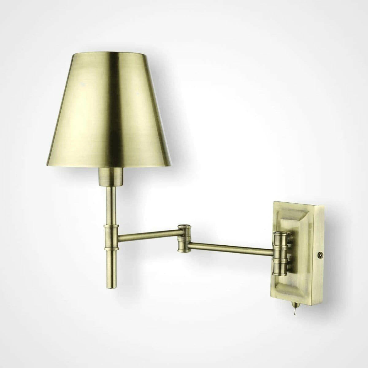 Kensington 1 Light Swing Arm Wall Light Antique Brass.