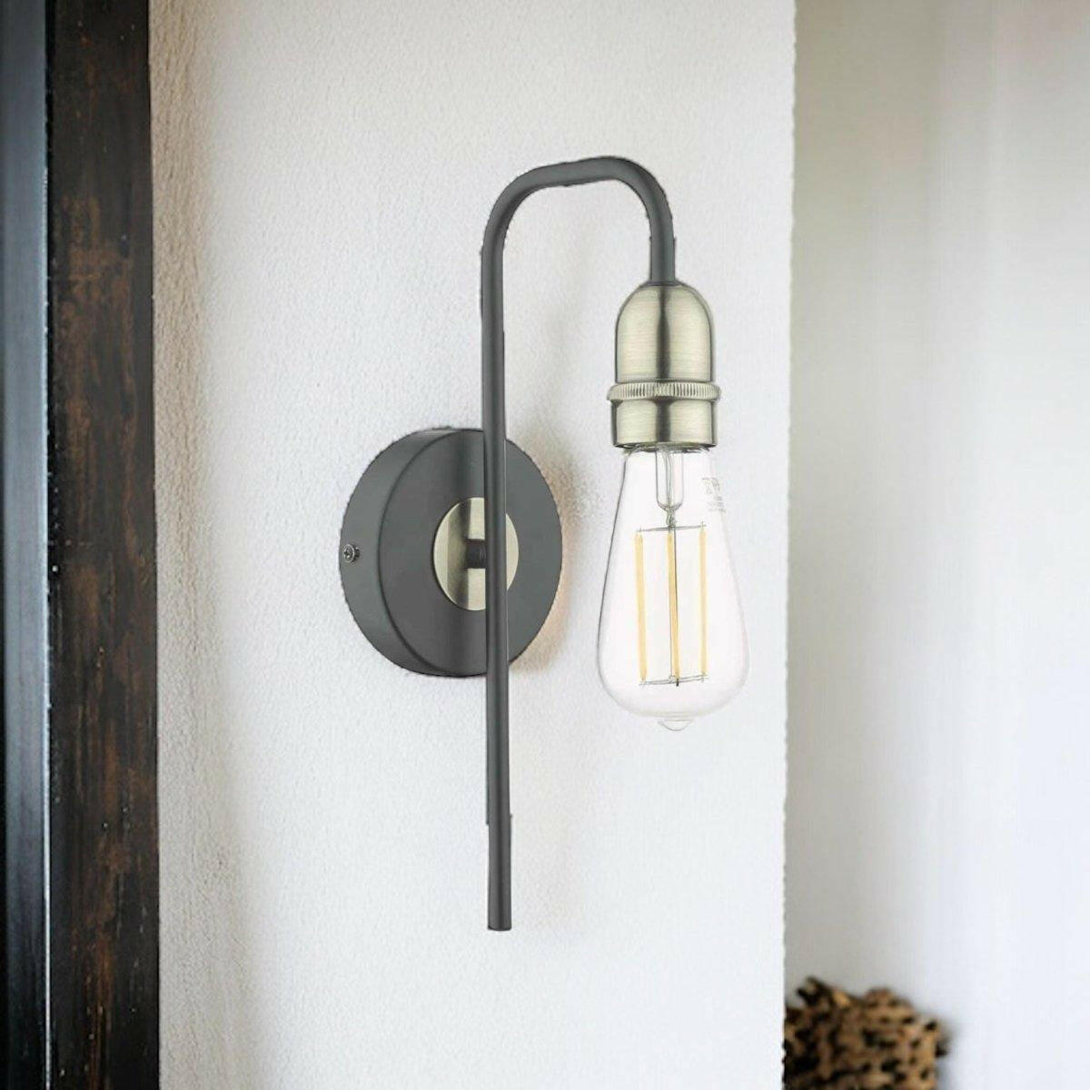Kiefer 1lt Wall Light Black & Antique Brass.