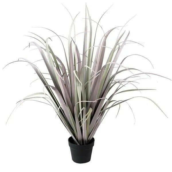 Large Faux Lilac Onion Grass in Black Pot.