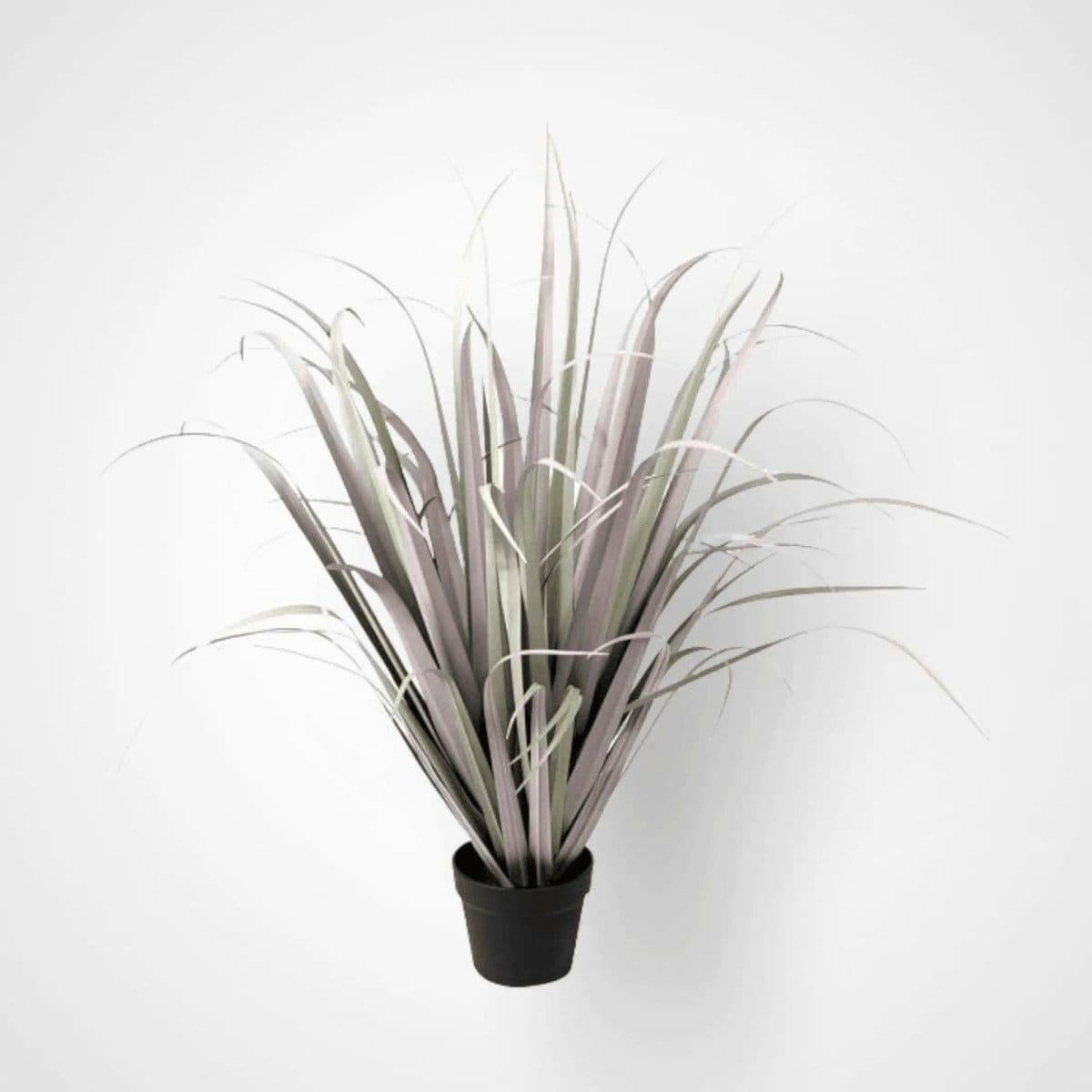Large Faux Lilac Onion Grass in Black Pot.