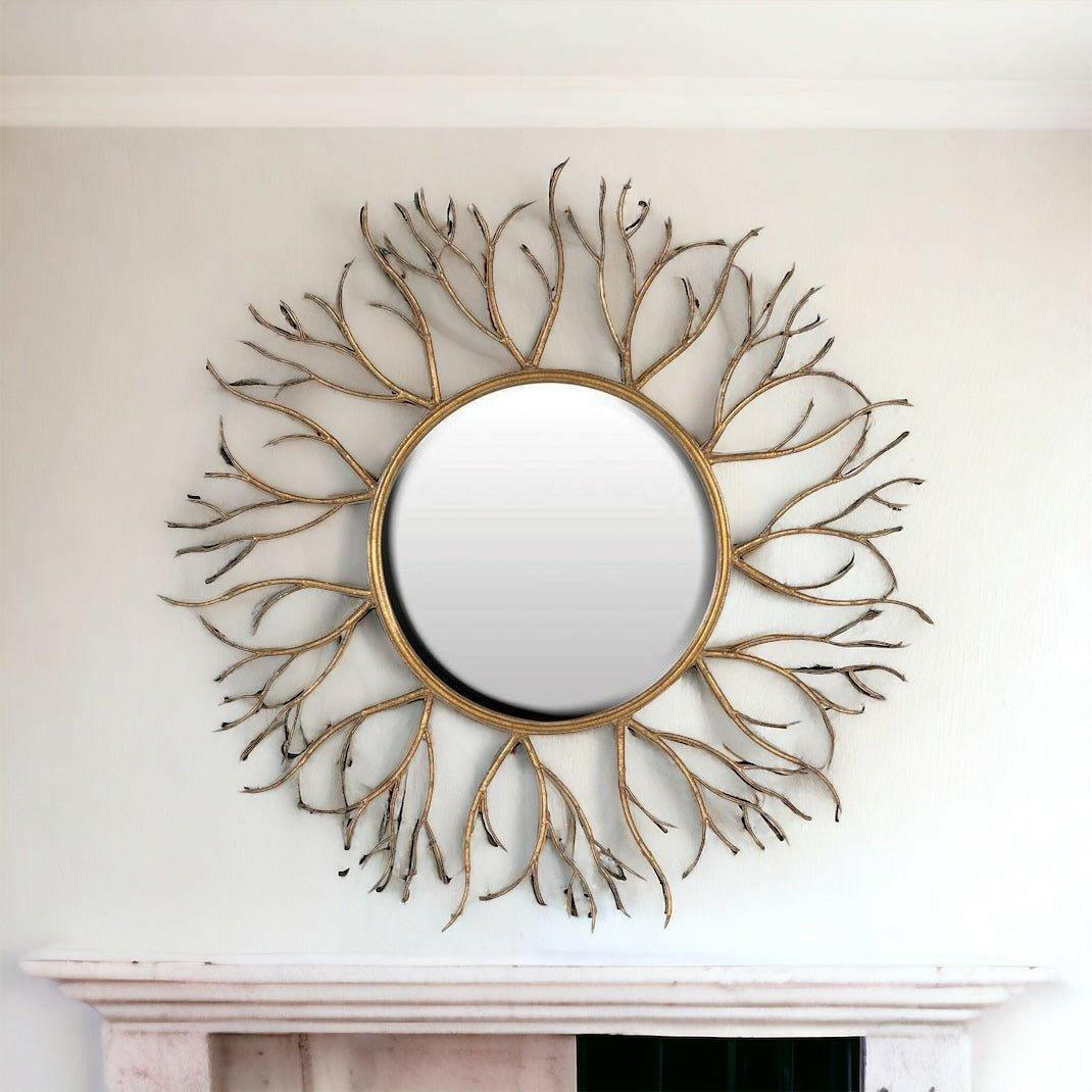 Large Gilded Gold Metal Tree Twigs Mirror.