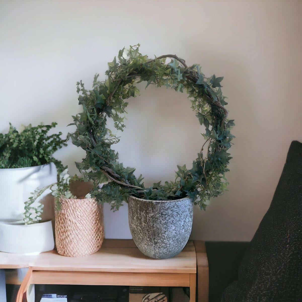 Large Green Table Centrepiece Faux Ivy Hoop and Pot.