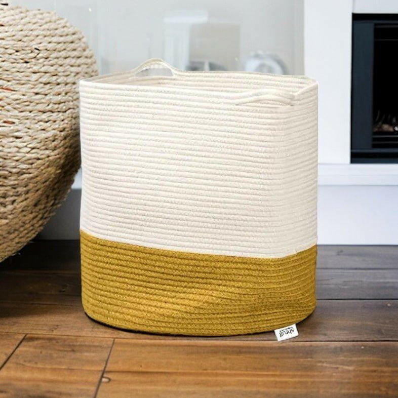Large Yellow Woven Cotton Basket.
