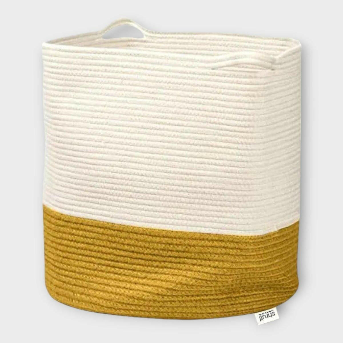 Large Yellow Woven Cotton Basket.