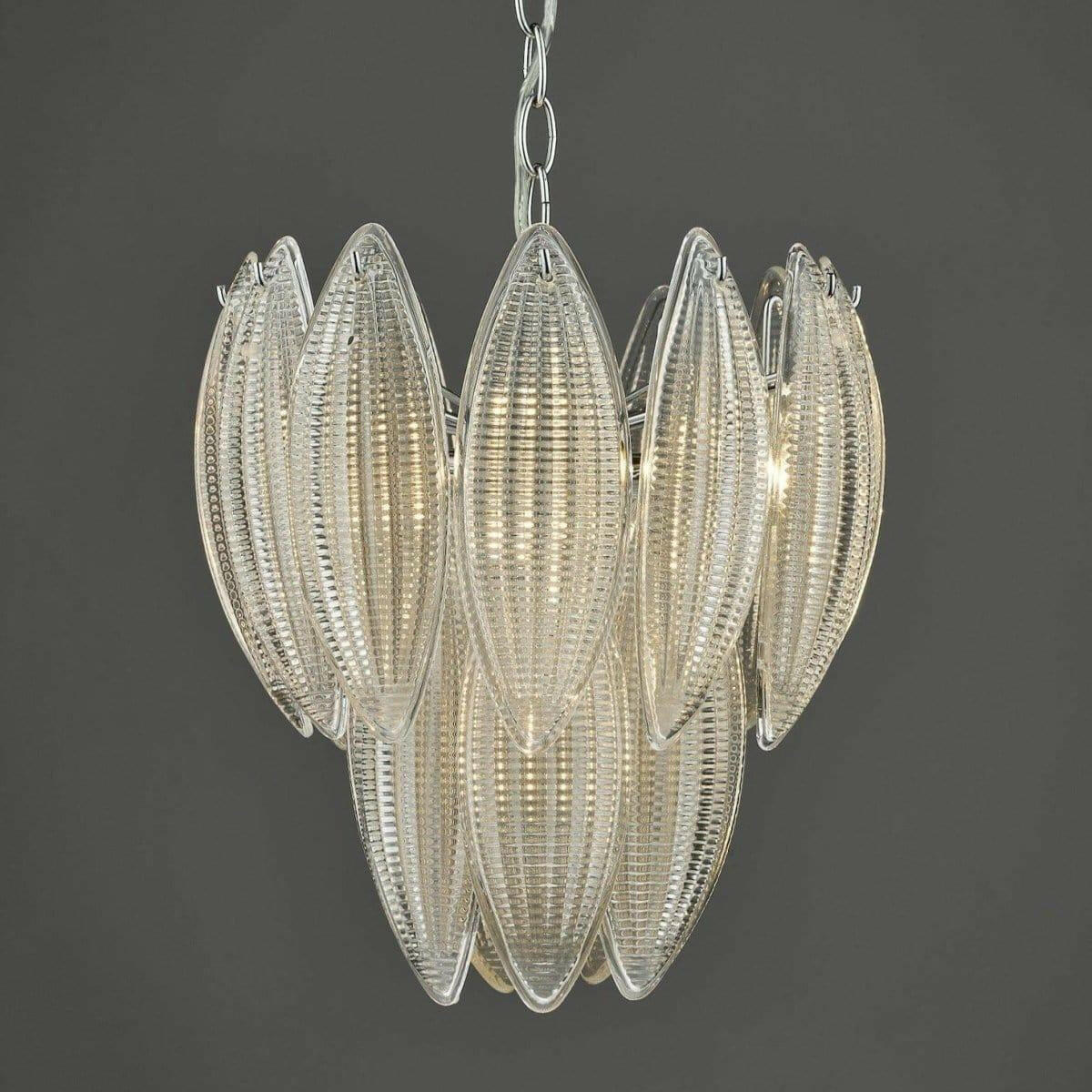 Maeve 6 Light Pendant Polished Chrome Textured Glass.