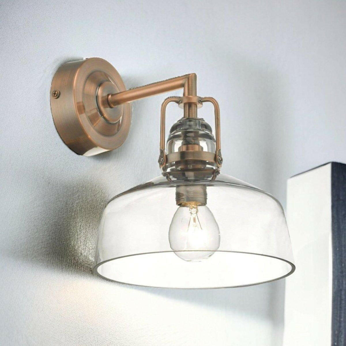 Miles Wall Light Antique Copper Smoked Glass.