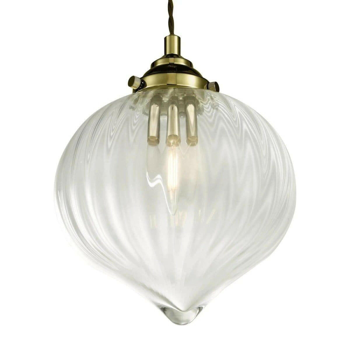 Mya 1 Light Single Pendant Antique Brass Glass.
