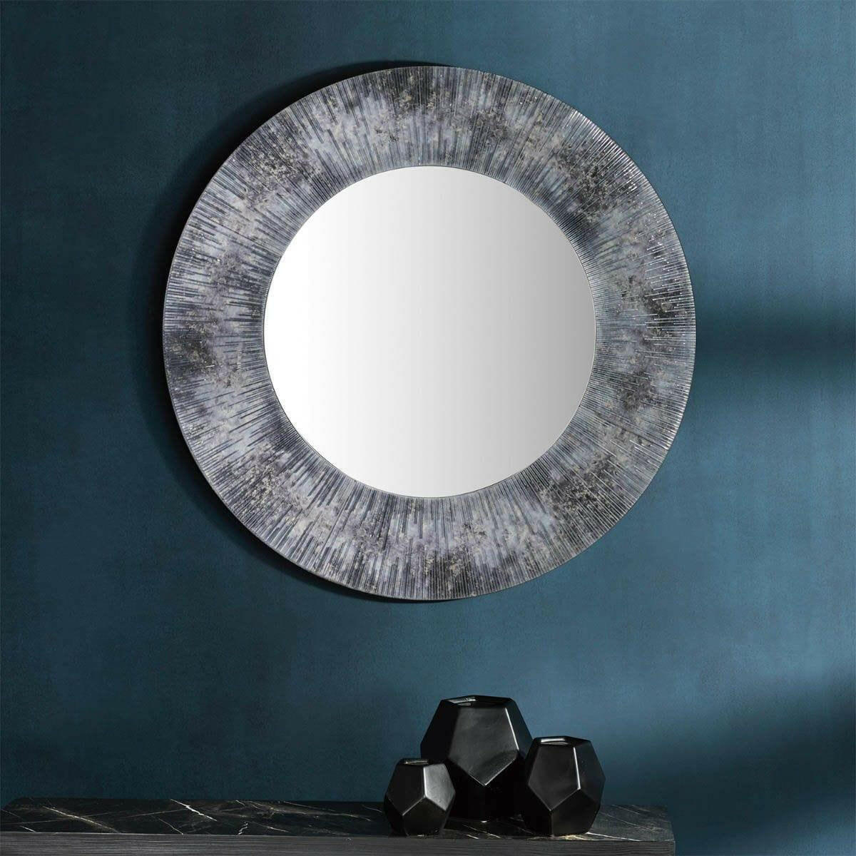 Neome Round Mirror With Purple/Grey Frame 80cm.