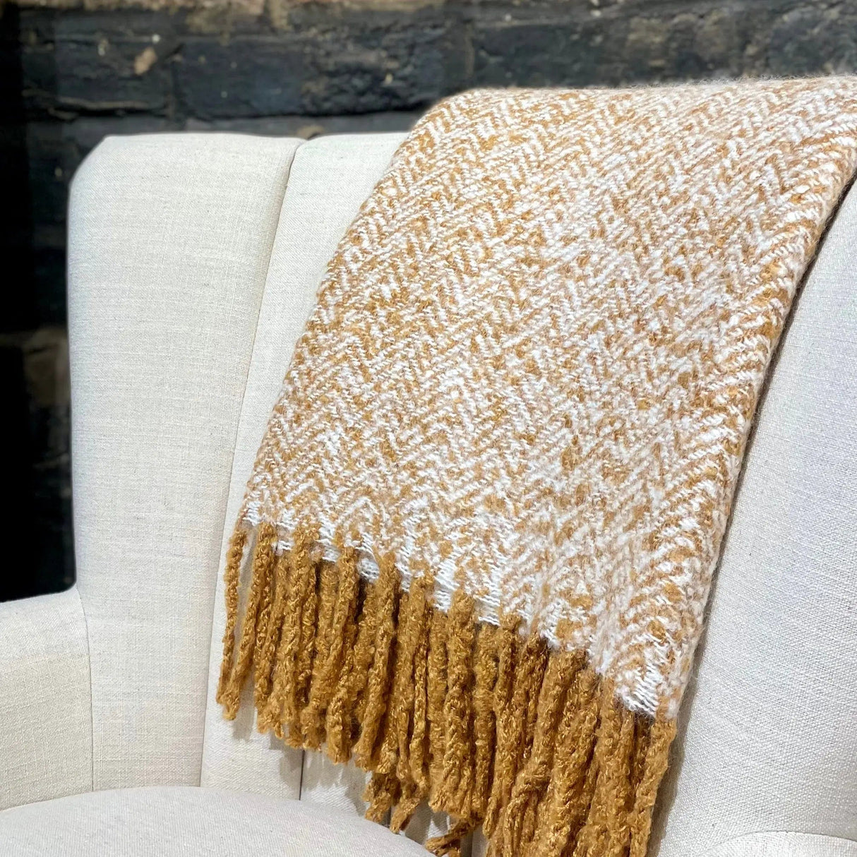 Yellow Gold Herringbone Throw.
