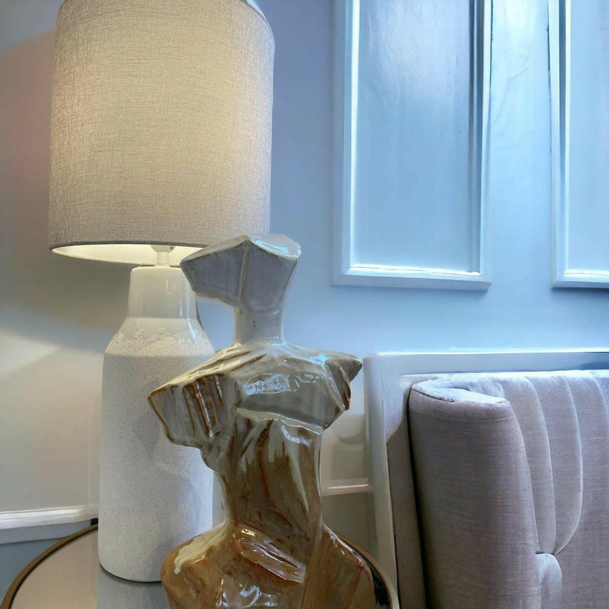 White Textured Glaze Table Lamp.