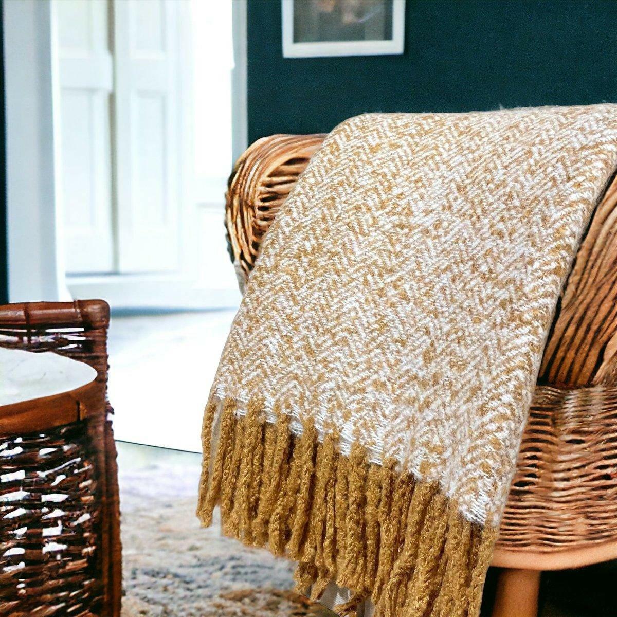 Yellow Gold Herringbone Throw - Persora