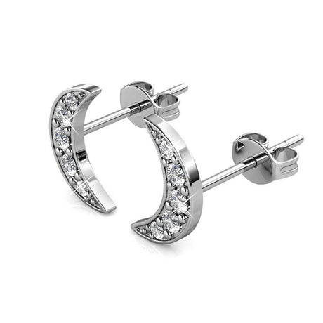 CARALI / MYC Paris - Crescent Moon Earrings - Silver and Crystal