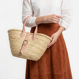 Melecraft - Mini French Market Basket Leather Buckle Straw Bag : Yellow.
